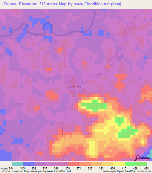 Zonneu,Ivory Coast Elevation Map