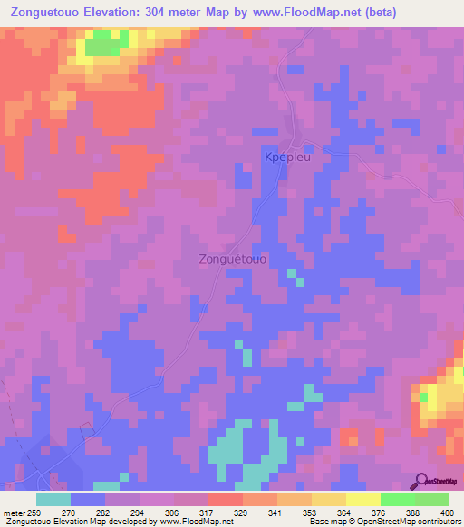 Zonguetouo,Ivory Coast Elevation Map