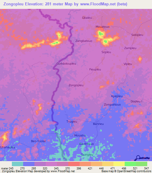 Zongopleu,Ivory Coast Elevation Map
