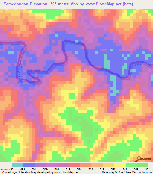 Zomedougou,Ivory Coast Elevation Map