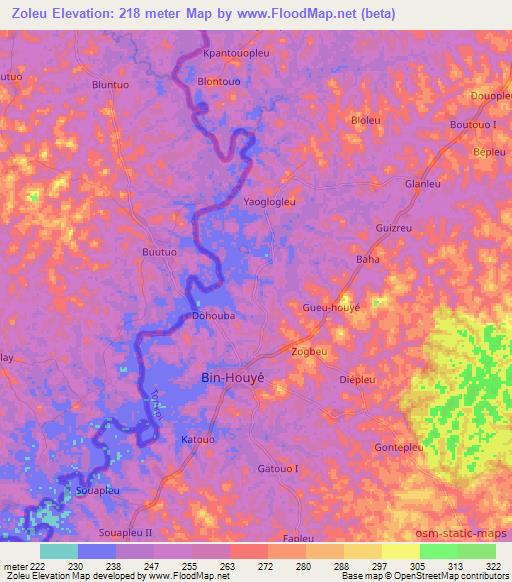 Zoleu,Ivory Coast Elevation Map