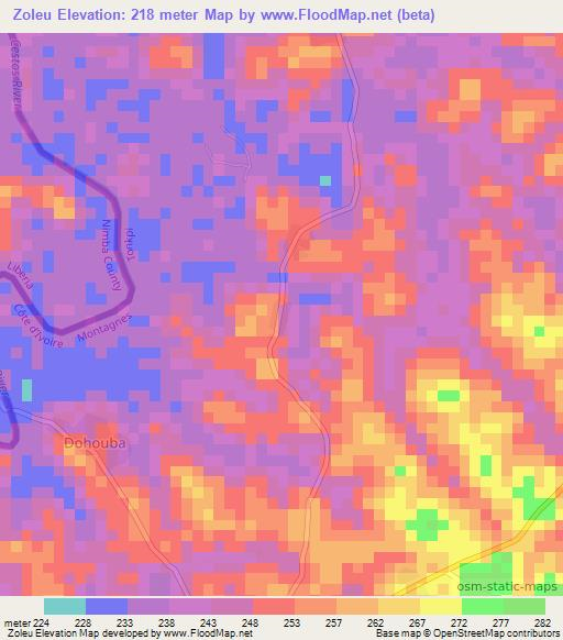 Zoleu,Ivory Coast Elevation Map