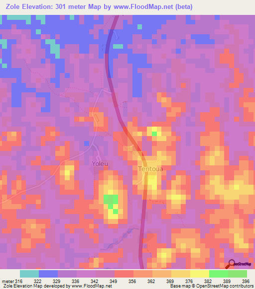 Zole,Ivory Coast Elevation Map