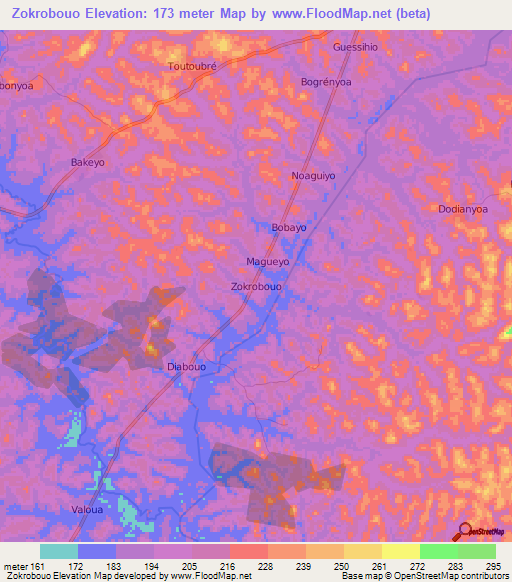 Zokrobouo,Ivory Coast Elevation Map