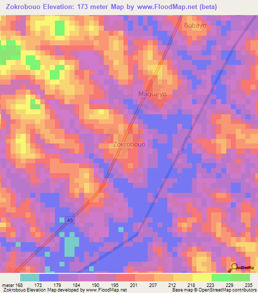 Zokrobouo,Ivory Coast Elevation Map