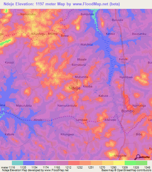 Ndeje,Uganda Elevation Map