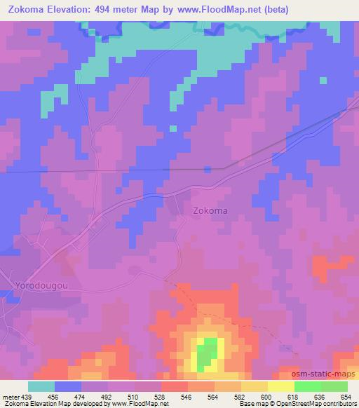 Zokoma,Ivory Coast Elevation Map