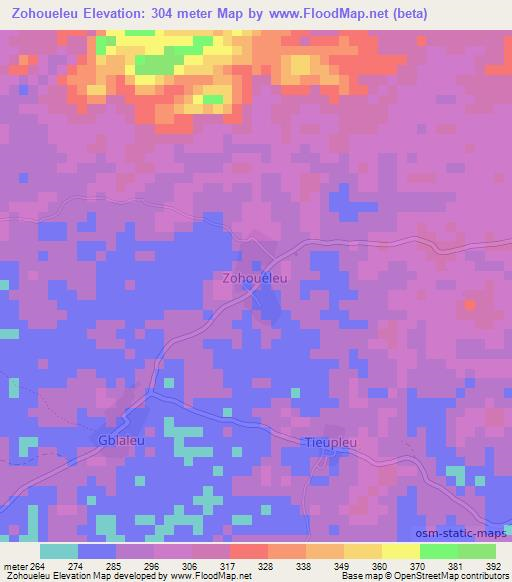 Zohoueleu,Ivory Coast Elevation Map