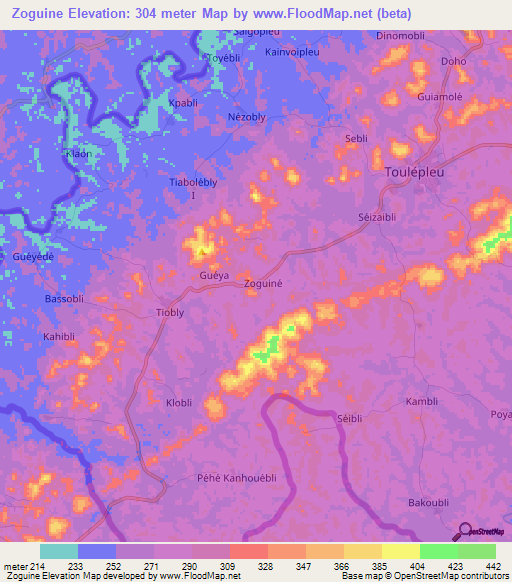 Zoguine,Ivory Coast Elevation Map