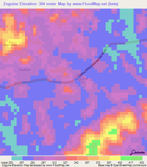 Zoguine,Ivory Coast Elevation Map