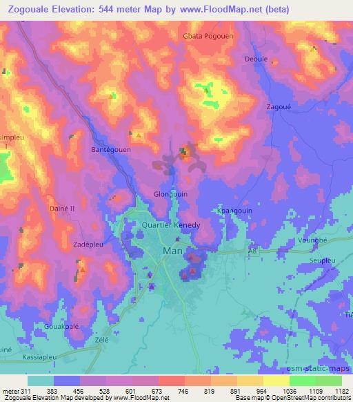Zogouale,Ivory Coast Elevation Map