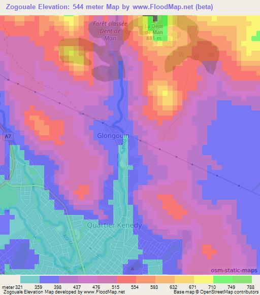 Zogouale,Ivory Coast Elevation Map