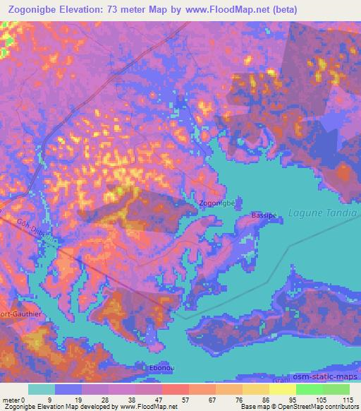 Zogonigbe,Ivory Coast Elevation Map