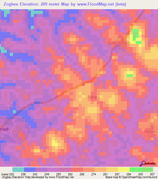 Zogbeu,Ivory Coast Elevation Map