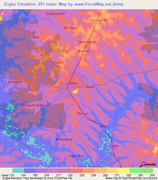 Zogba,Ivory Coast Elevation Map