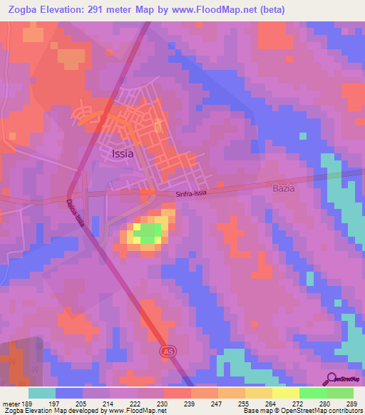 Zogba,Ivory Coast Elevation Map