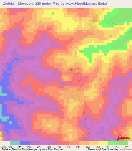 Zedekan,Ivory Coast Elevation Map