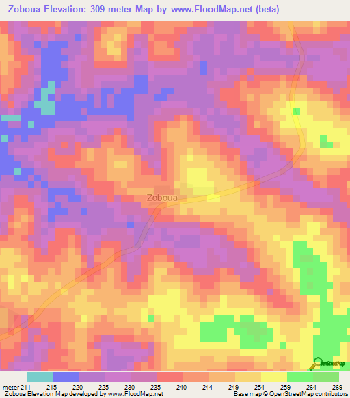 Zoboua,Ivory Coast Elevation Map