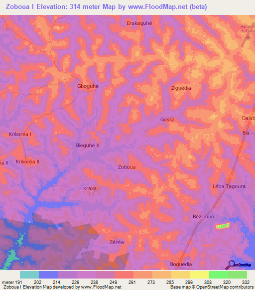 Zoboua I,Ivory Coast Elevation Map