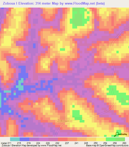 Zoboua I,Ivory Coast Elevation Map