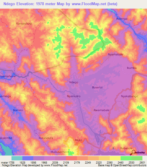 Ndego,Uganda Elevation Map