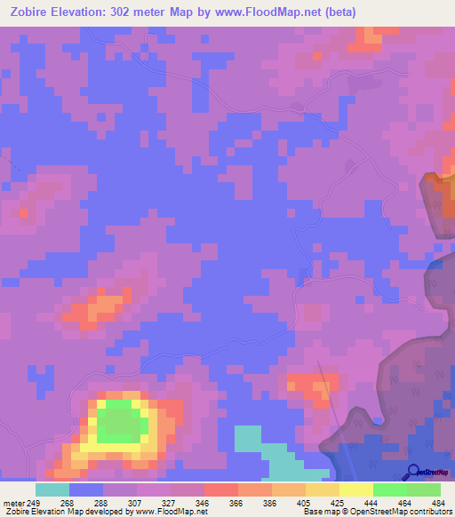 Zobire,Ivory Coast Elevation Map