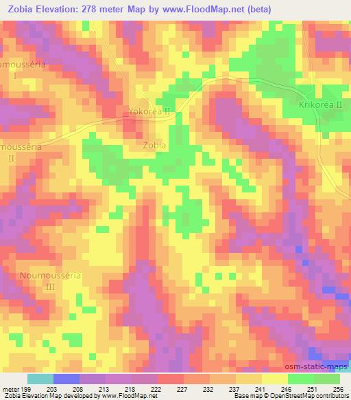 Zobia,Ivory Coast Elevation Map