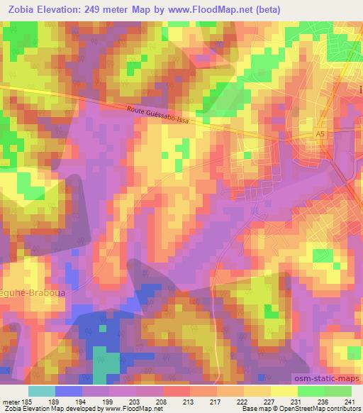 Zobia,Ivory Coast Elevation Map