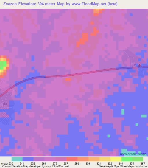 Zoazon,Ivory Coast Elevation Map