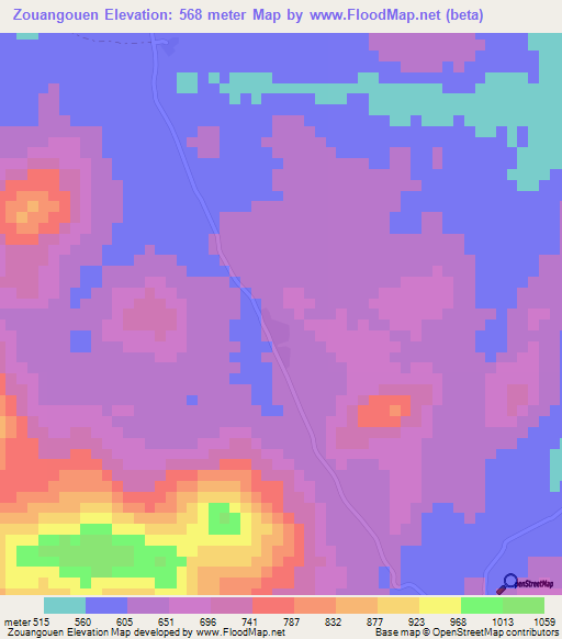 Zouangouen,Ivory Coast Elevation Map
