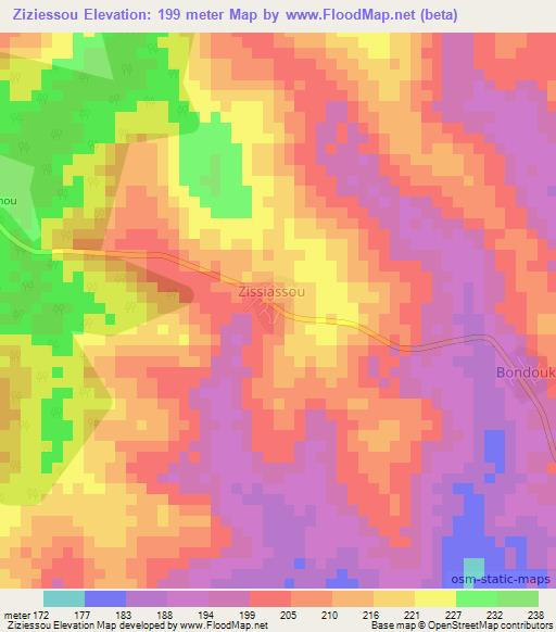 Ziziessou,Ivory Coast Elevation Map