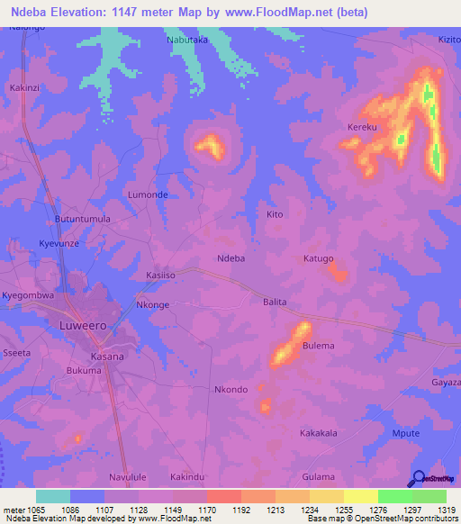 Ndeba,Uganda Elevation Map