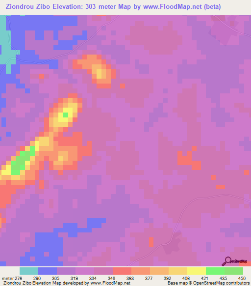 Ziondrou Zibo,Ivory Coast Elevation Map