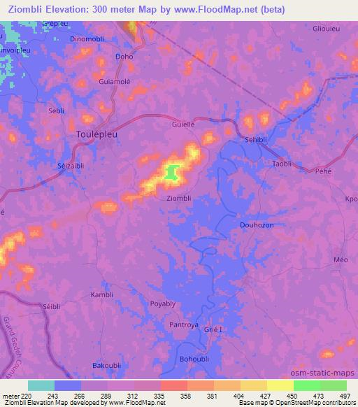 Ziombli,Ivory Coast Elevation Map