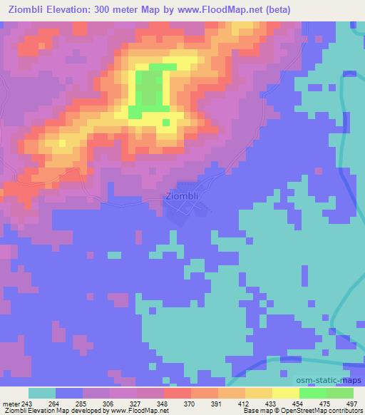 Ziombli,Ivory Coast Elevation Map