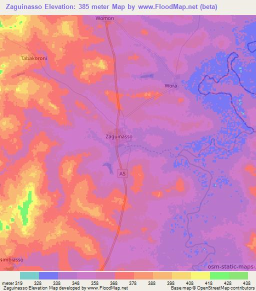 Zaguinasso,Ivory Coast Elevation Map