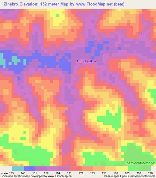 Zinekro,Ivory Coast Elevation Map