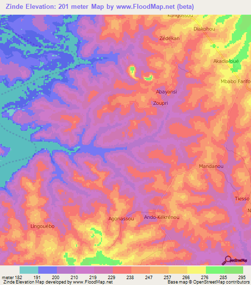 Zinde,Ivory Coast Elevation Map