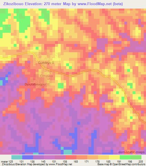 Zikozibouo,Ivory Coast Elevation Map
