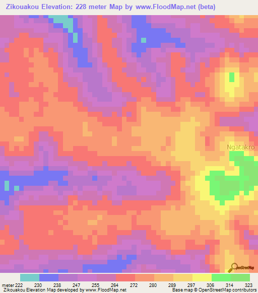 Zikouakou,Ivory Coast Elevation Map