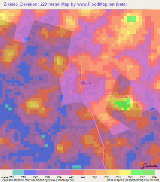 Zikisso,Ivory Coast Elevation Map