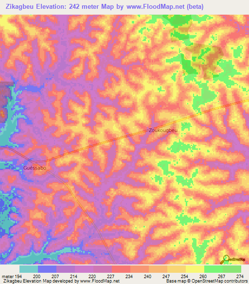 Zikagbeu,Ivory Coast Elevation Map