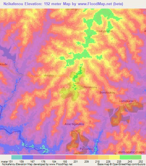 Nzikafenou,Ivory Coast Elevation Map