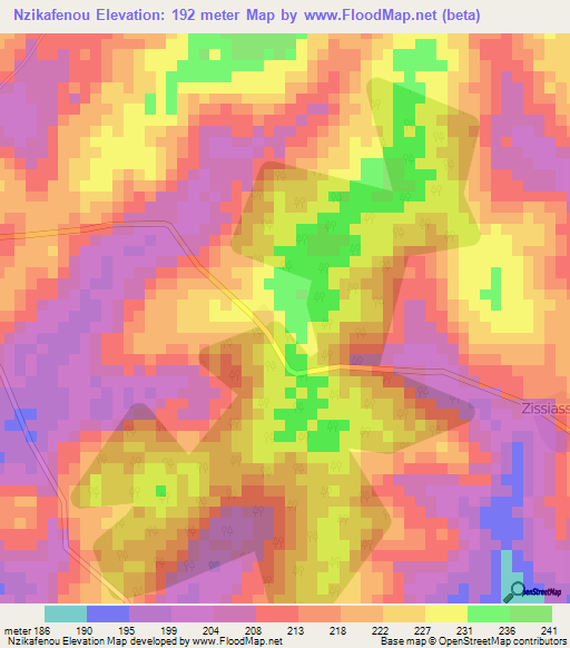 Nzikafenou,Ivory Coast Elevation Map