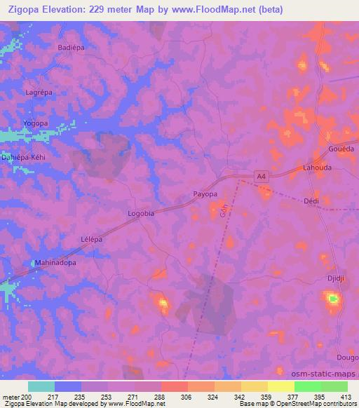 Zigopa,Ivory Coast Elevation Map