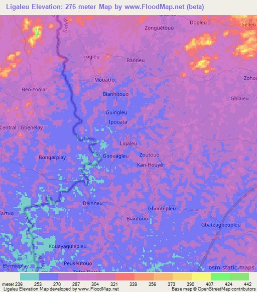 Ligaleu,Ivory Coast Elevation Map