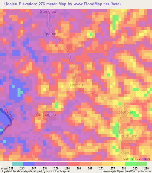 Ligaleu,Ivory Coast Elevation Map