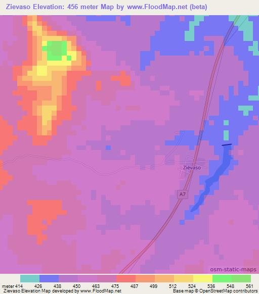 Zievaso,Ivory Coast Elevation Map