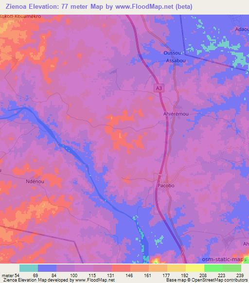 Zienoa,Ivory Coast Elevation Map