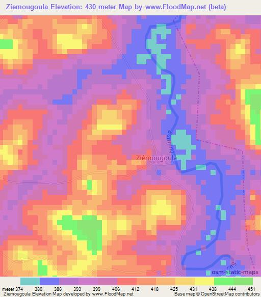 Ziemougoula,Ivory Coast Elevation Map